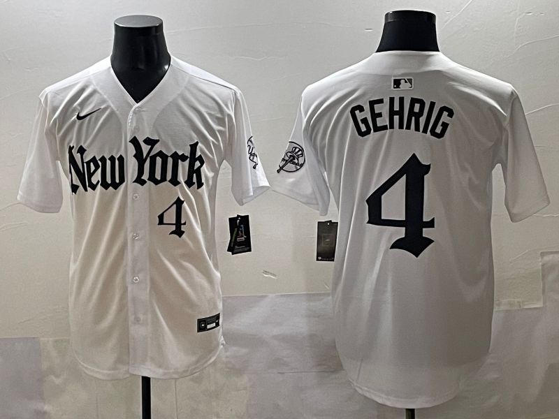 Men 2025 New York Yankees #4 Gehrig White Five generations Joint Name Nike MLB Jersey style 7->new york yankees->MLB Jersey